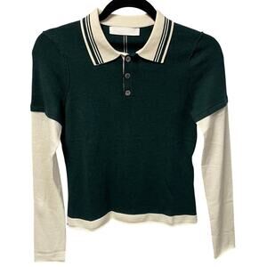 NWT Cuddle Up Cashmere Blend Long Sleeve Polo Top Forest Green Womens Small